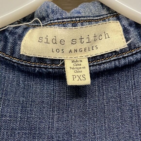 Side Stitch Dark Wash Long Sleeve Lyocell Botton Down Shirt- XSP - Picture 13 of 16